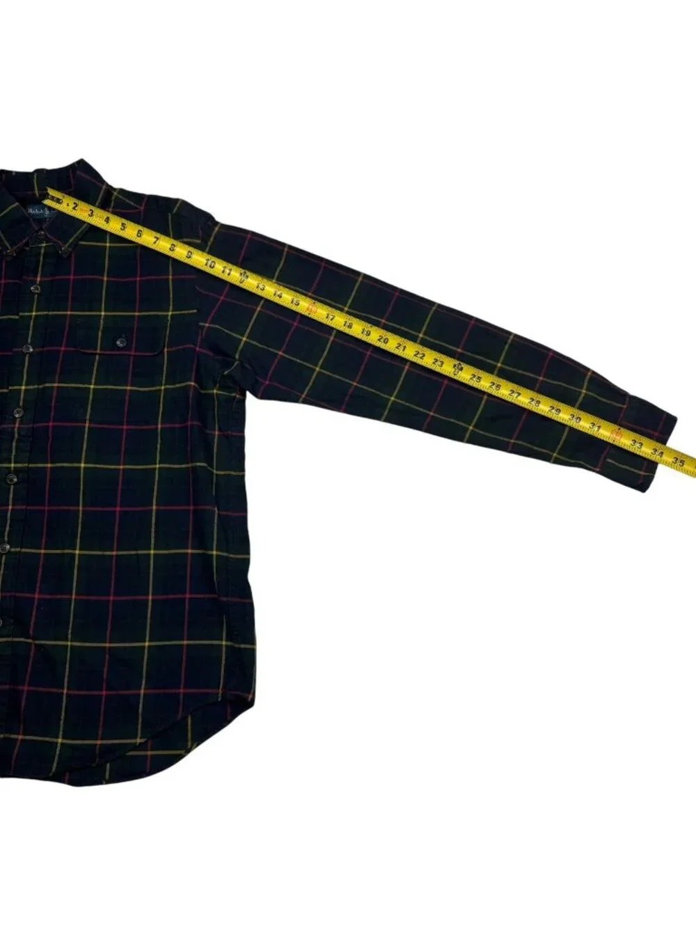 VTG Polo Ralph Lauren Men's 100% Cotton Work Shirt Green/Black Plaid • Large